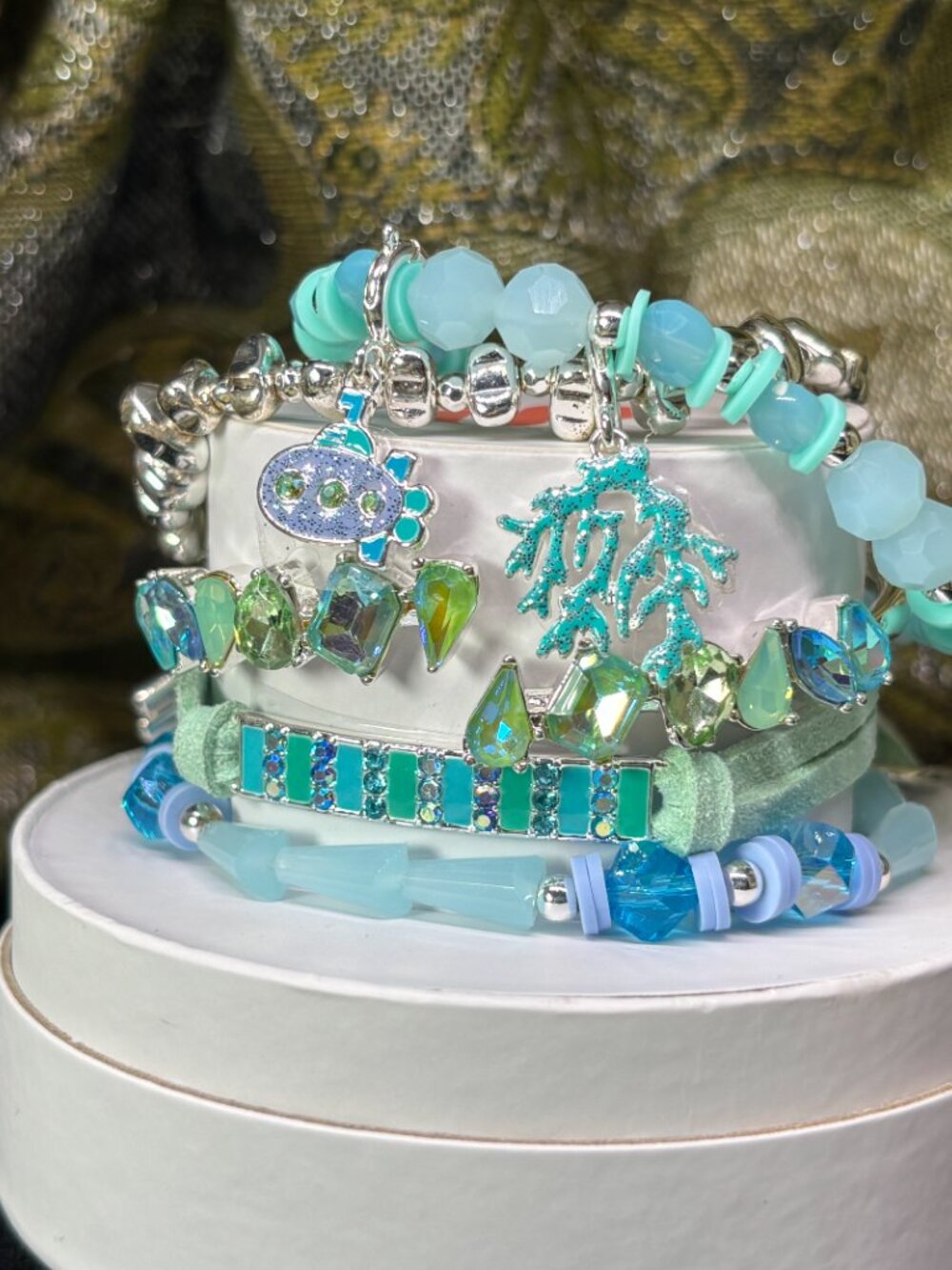 Bomb Party "Just Keep Swimming" Summer Stacks 5 Bracelet Stack Set with Submarin - Picture 4 of 8